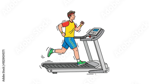 Man Running on Treadmill Fitness, Exercise, and Healthy Lifestyle Illustration