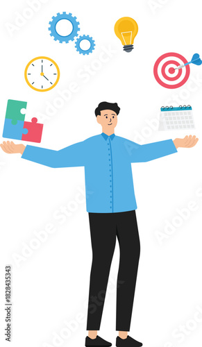 concept of ability to succeed in job, skill or competency and career experience or knowledge for accountability, qualified entrepreneur juggling productivity object with thumbs up sign.
