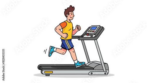 Man Running on Treadmill Vector Illustration for Fitness, Exercise, and Healthy Lifestyle