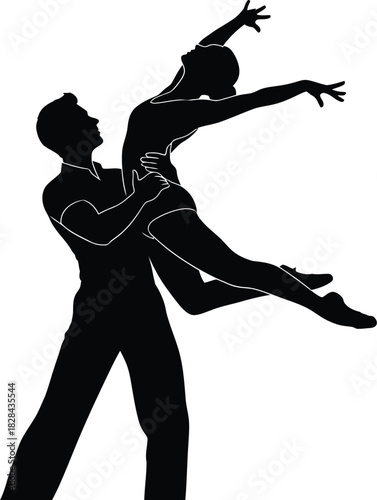 Silhouette of two dancers performing a lift