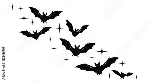Spooky Night Flight Silhouette of Bats Against Starry Sky Vector Graphic for Halloween and Seasonal Celebrations