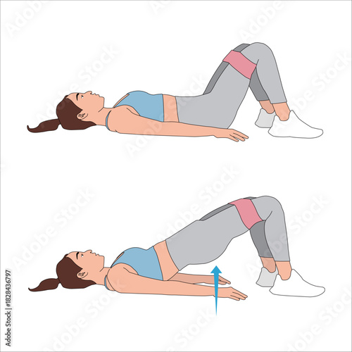 Glute Bridge with Resistance Band Exercise Illustration for Hip Abduction and Strength Training at Home