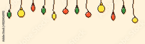 Banner with Pixel art Christmas color garland.
