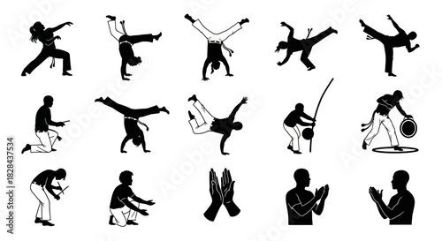 Expressive Capoeira Silhouettes Showcasing Rhythmic Dance and Agile Combat