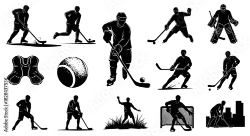 Energetic Street Hockey Silhouettes Depicting Casual Games and Urban Play