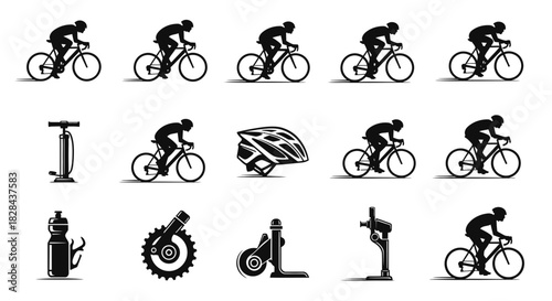 Modern Black Vector Silhouettes for Cycling, Mountain Biking, and Gear