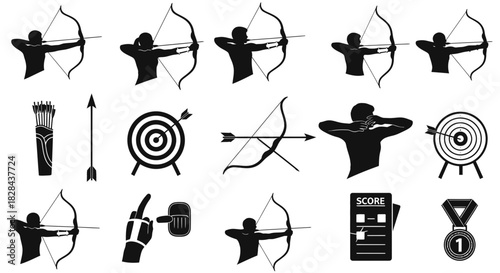 Smooth Vector Archery Silhouettes Set: Precise Bow Handling and Targets