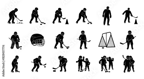 Youth Ice Hockey Practice Silhouettes for Skill Building and Teamwork