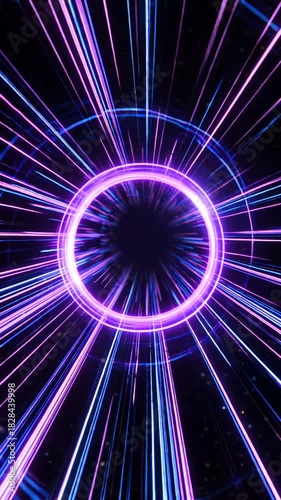 Purple Quantum Tunnel Entrance Advancing on Black Background
