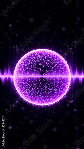 Purple Holographic Sound Waves Converging into a Sphere on Black Background
