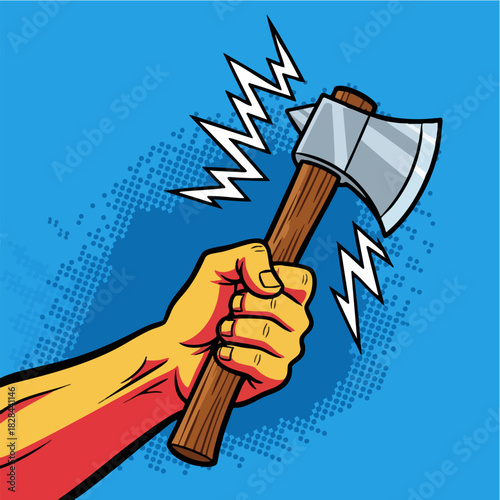 Hand Gripping Hatchet with Energy Comic Illustration