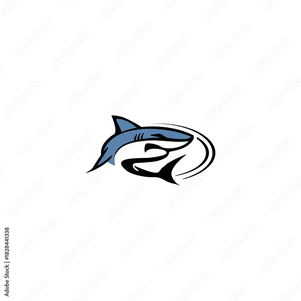 Fototapeta premium A modern shark logo vector featuring a sleek, dynamic predator symbol with clean lines and bold style, perfect for branding, sports identity, and professional visual design.