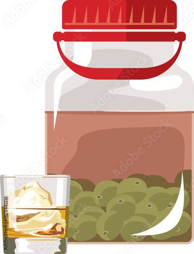 自家製梅酒とグラスのイメージイラスト