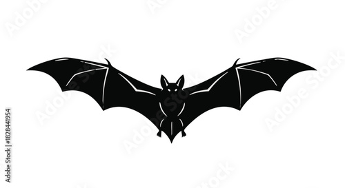 Black Bat Silhouette Against White Background Spooky Animal Icon for Halloween and Horror Themes Digital Art Image