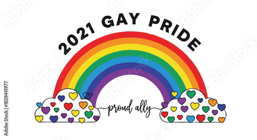 Celebrating 2021 Gay Pride with Rainbow Symbolism and Heartfelt Support for the LGBTQ Community Promoting Inclusion and Acceptance with Colorful Clouds and Allyship