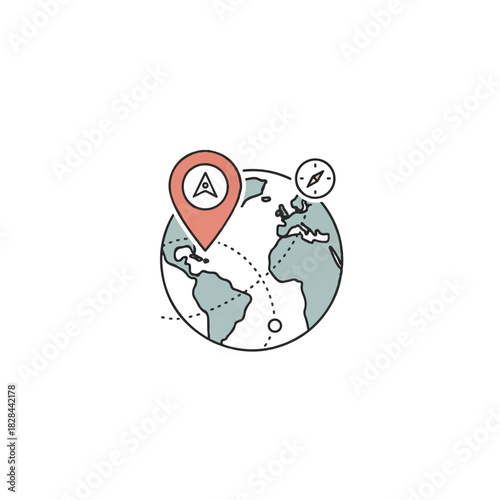 Globe icon with location pin and compass for global travel and navigation zuzuzu (90)