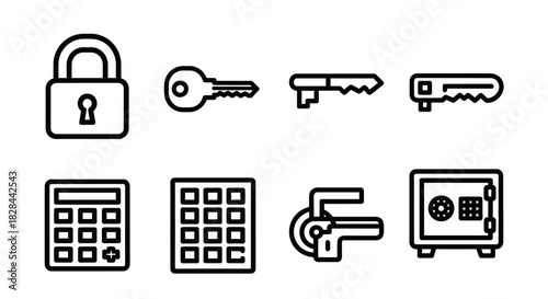 Collection of Security and Financial Icons in Outline Style.