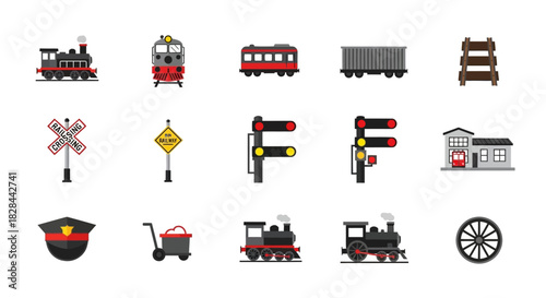 Collection of Train and Railroad Related Icons.