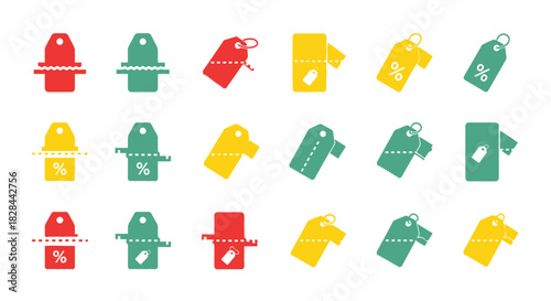 Colorful Price Tags with Discount Markings for Retail Sales.