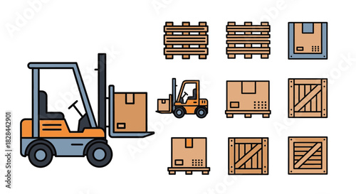 Forklift and Cargo Boxes - A Vector Illustration of Logistics and Transportation.