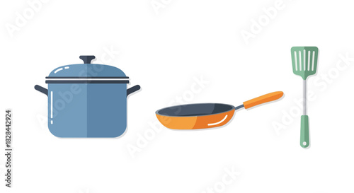 Kitchen Utensils - Pot, Pan, and Spatula for Cooking.