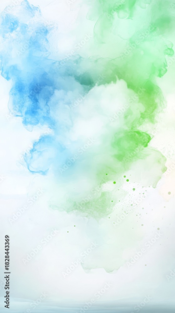 Fototapeta premium Vibrant blue green watercolor abstract background with serene white cloud formation artistic digital artwork.