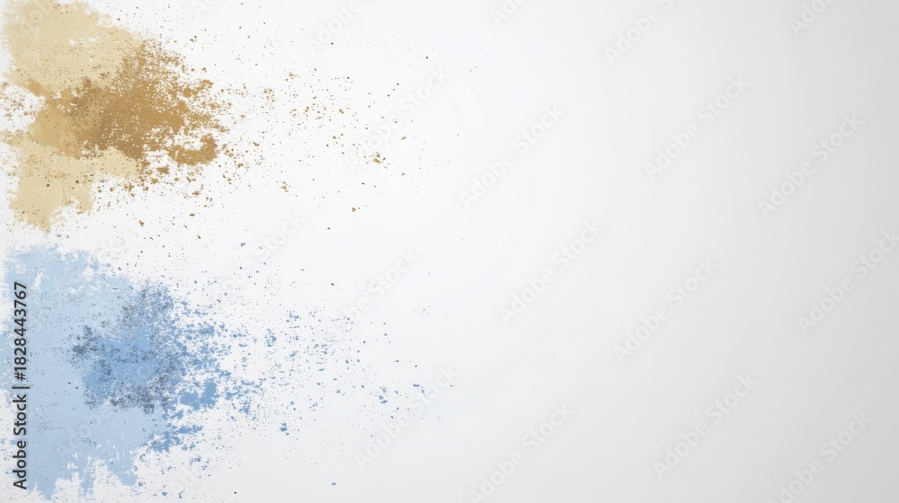 Obraz premium Captivating blue yellow paint splatter art on pure white canvas fluid liquid design with artistic movement.