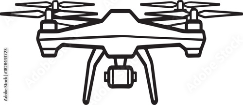 Modern quadcopter drone with camera icon line vector graphic design isolated PNG with Transparent Background