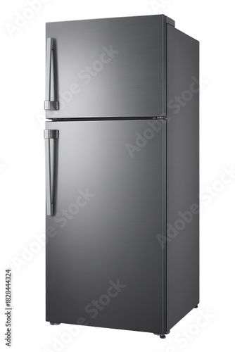 Modern stainless steel double door refrigerator isolated on transparent background