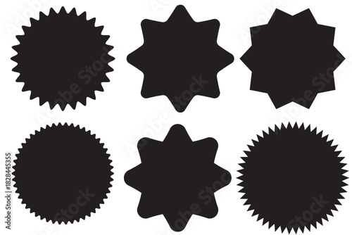 Red starburst badge vector set with spiky jagged sale labels and promotional sticker shapes for discount tags, posters, banners, and graphic design