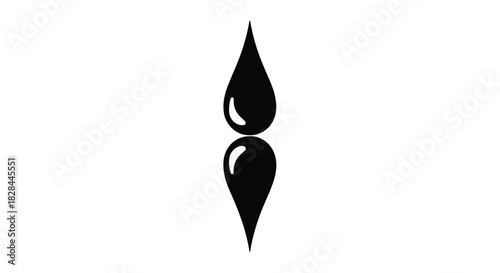 Abstract black drop symbol with reflection on white background