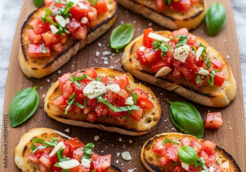 Wallpaper Mural Fresh tomato bruschetta topped with basil on grilled bread Torontodigital.ca