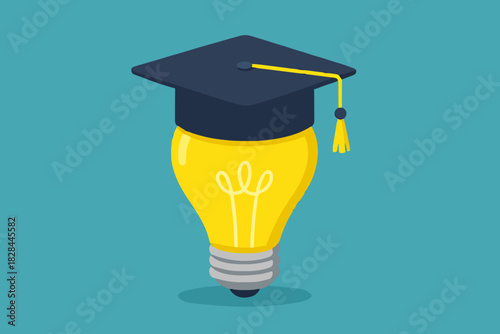 icon bulb work vector creative idea with higher education, light bulb idea with graduation cap concept vector illustration