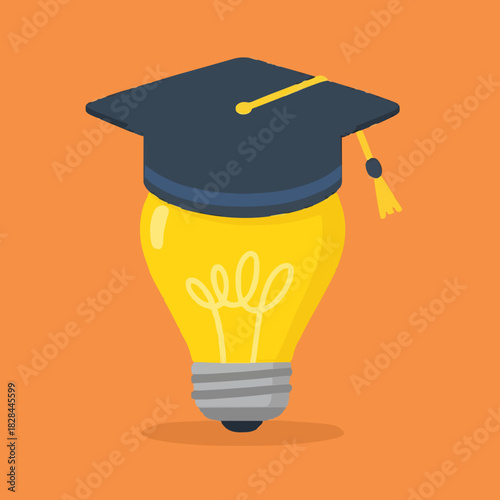 icon bulb work vector creative idea with higher education, light bulb idea with graduation cap concept vector illustration