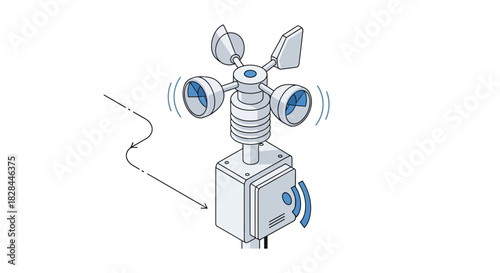 Digital Anemometer Illustration Depicting Wind Measurement and Weather Conditions Detection
