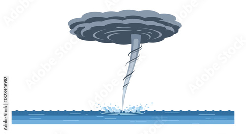Whirlwind over sea illustration of a cyclone with spiraling winds in cartoon style