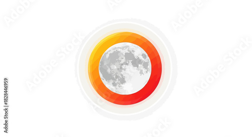 Abstract depiction of the moon inside vibrant gradient circle frame minimalist rendering