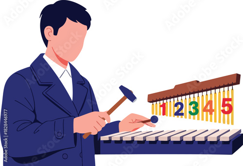 Vector Illustration of a Person Playing Xylophone in Modern Flat Style with Bright Color Palette for Educational or Music Themed Designs