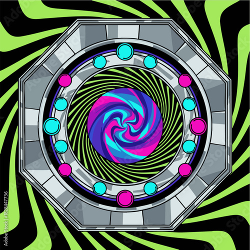 Futuristic Psychedelic Swirl Gate in Neon Colors