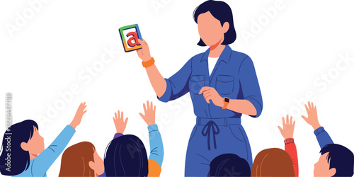 Vector Illustration of Teacher Educating Students with Digital Device in Modern Style