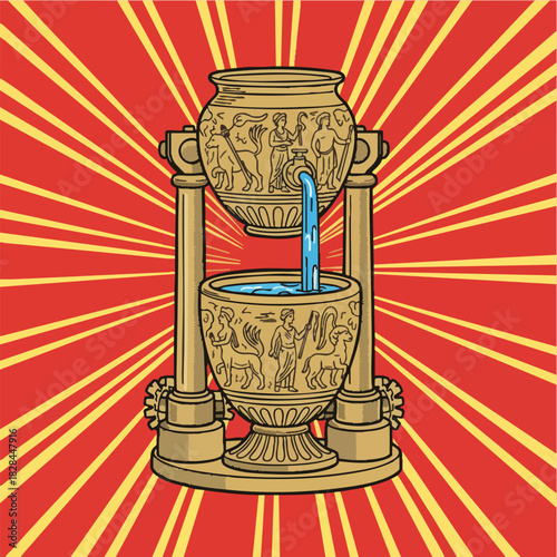 Ornate Ancient Water Vessel Continuous Flow Illustration