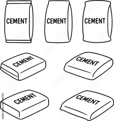 Hand drawn illustration of cement bags and sacks for construction industry