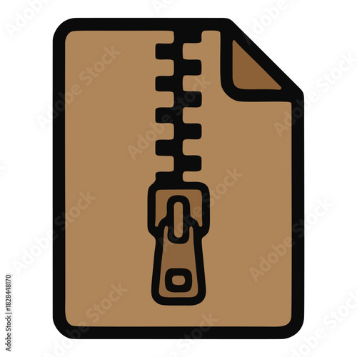 Stylized brown compressed file icon with a large central zipper and black outline.