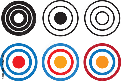 Target collection Icons  Different Vector set,Targets different shapes and color. Archery target business concept, Target goal icon  Archery target with arrow on transparent,
