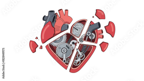 Mechanical Heart - A Conceptual Illustration of Internal Workings and Fragility.