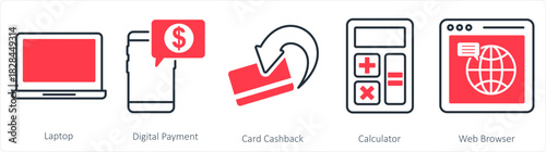 A set of 5 business icon as laptop, digital payment, card cashback