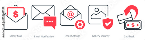 A set of 5 business icon as salary mail, email notification, gallery security