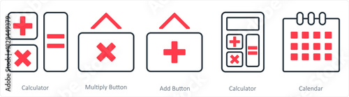 A set of 5 business icon as calculator, multiply button, add button