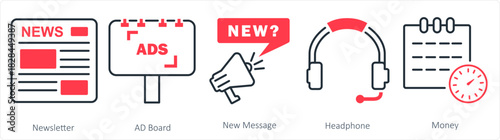 A set of 5 business icon as newletter, ad board, new message