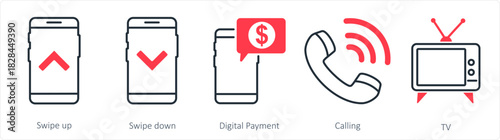 A set of 5 business icon as swipe up, swipe down, digital payment